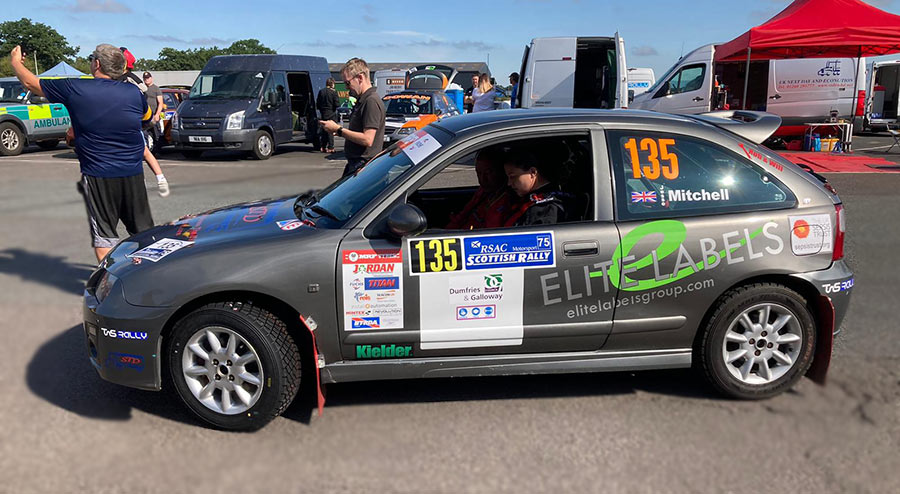 elite labels sponsors scottish rally car